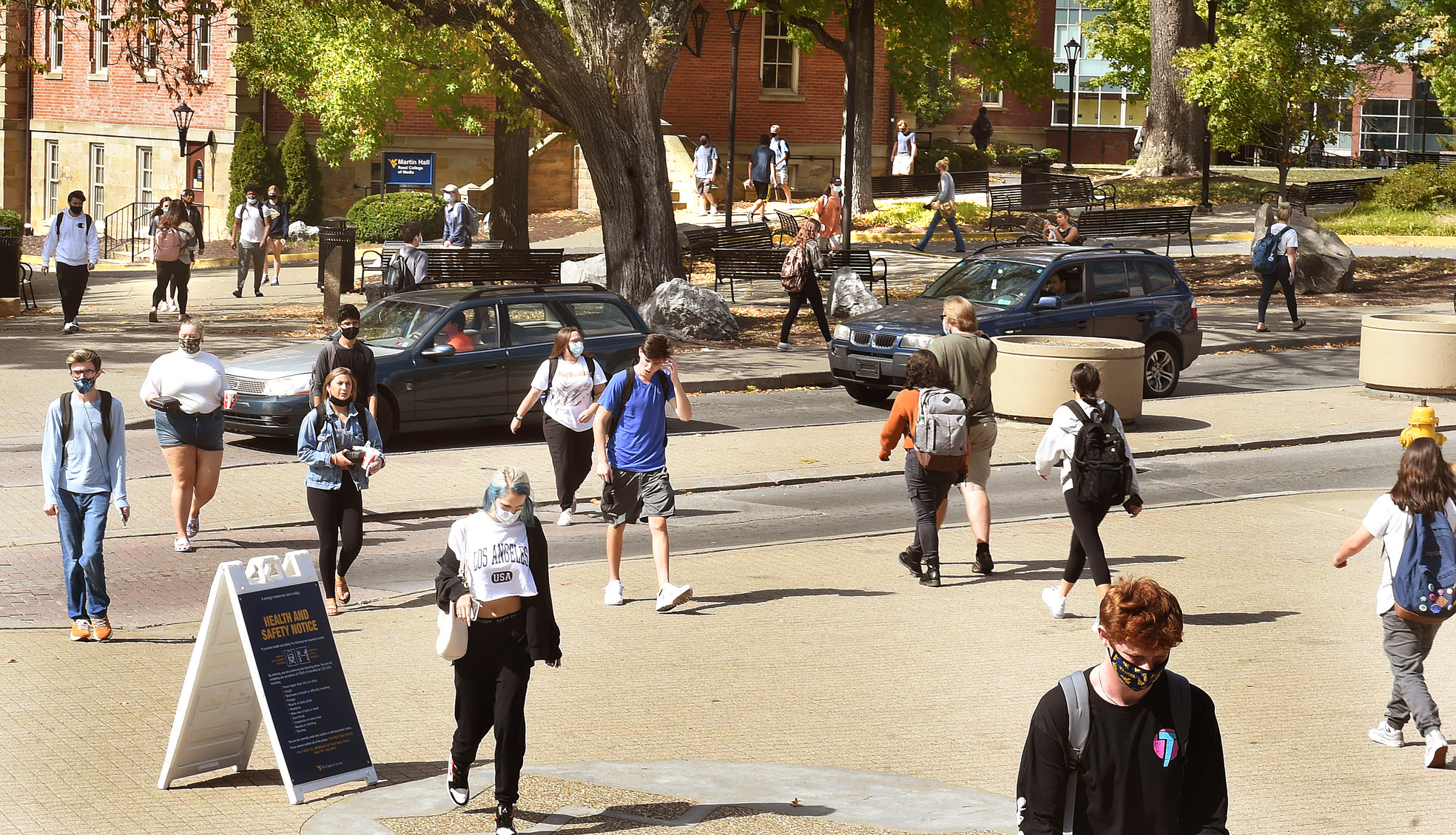 students walk on WVUs Morgantown campus on September 28, 2020
