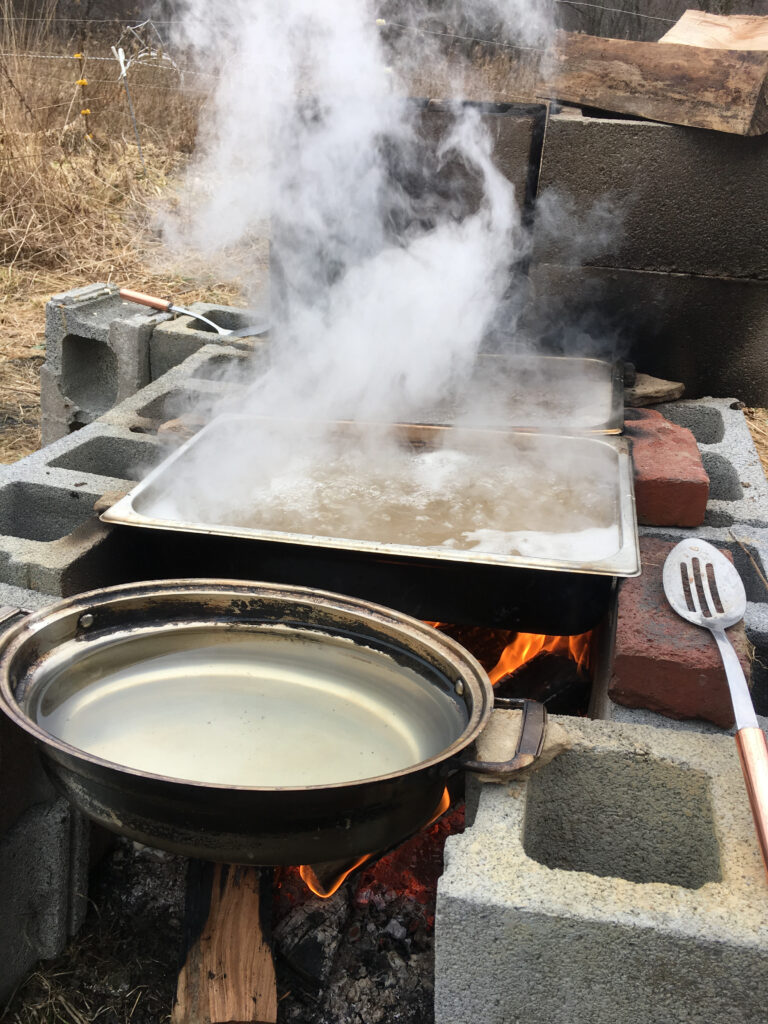 boiling Maple sap outdoors
